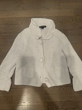 INC International Concepts Cream Crochet Knit Button Front Jacket